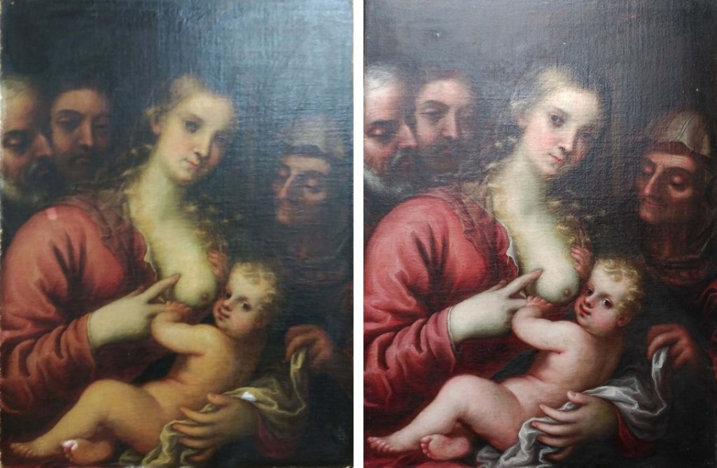 óleo sobre lienzo de la Virgen de la Leche restaurado en Gaia S.L
