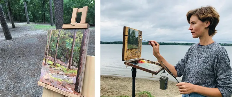 Pintura al natural paisaje y perspectiva