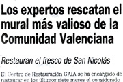 Las Provincias - Gaia restaura el fresco de San Nicolás Valencia. 2001